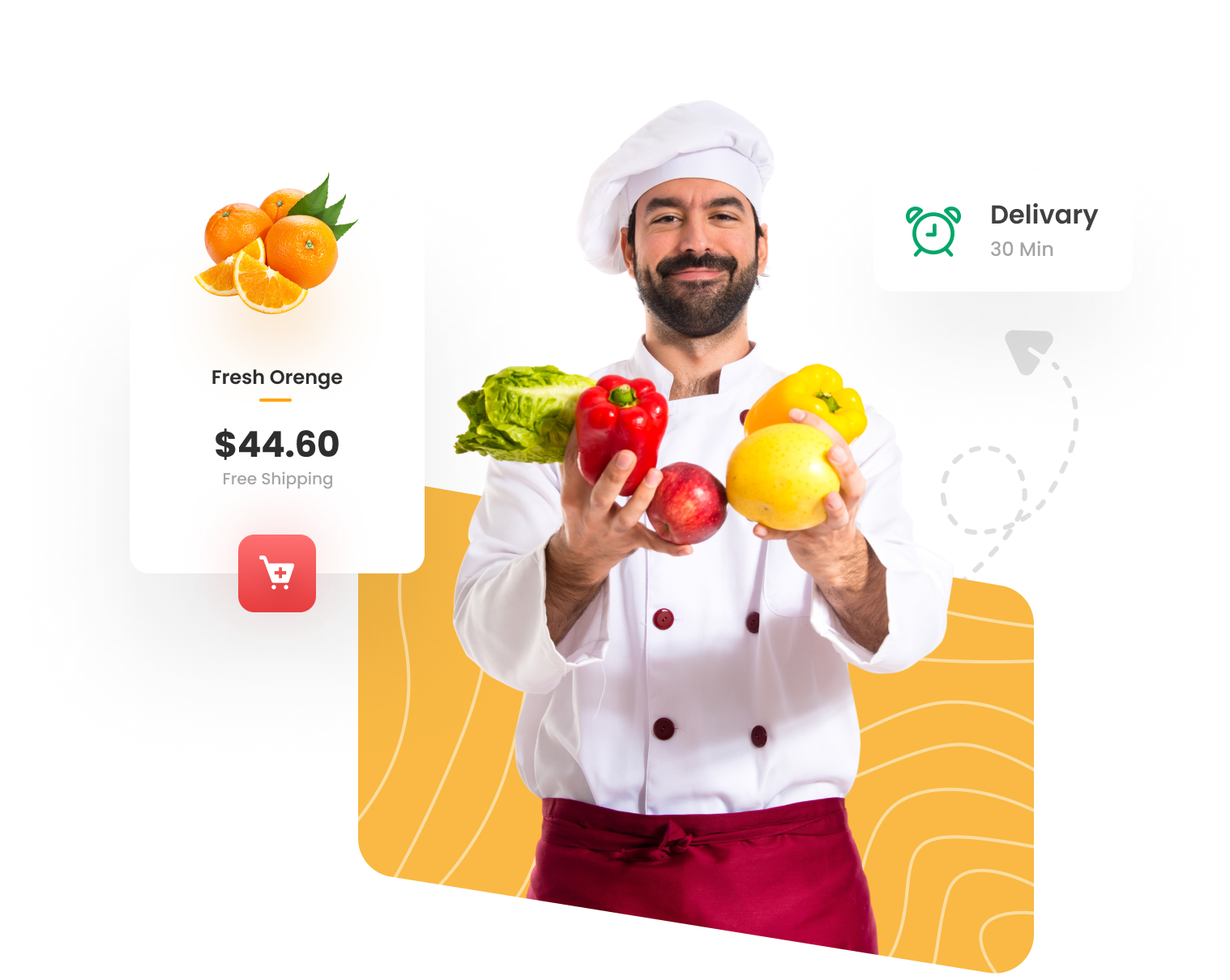 chef holding up fruits and vegetables